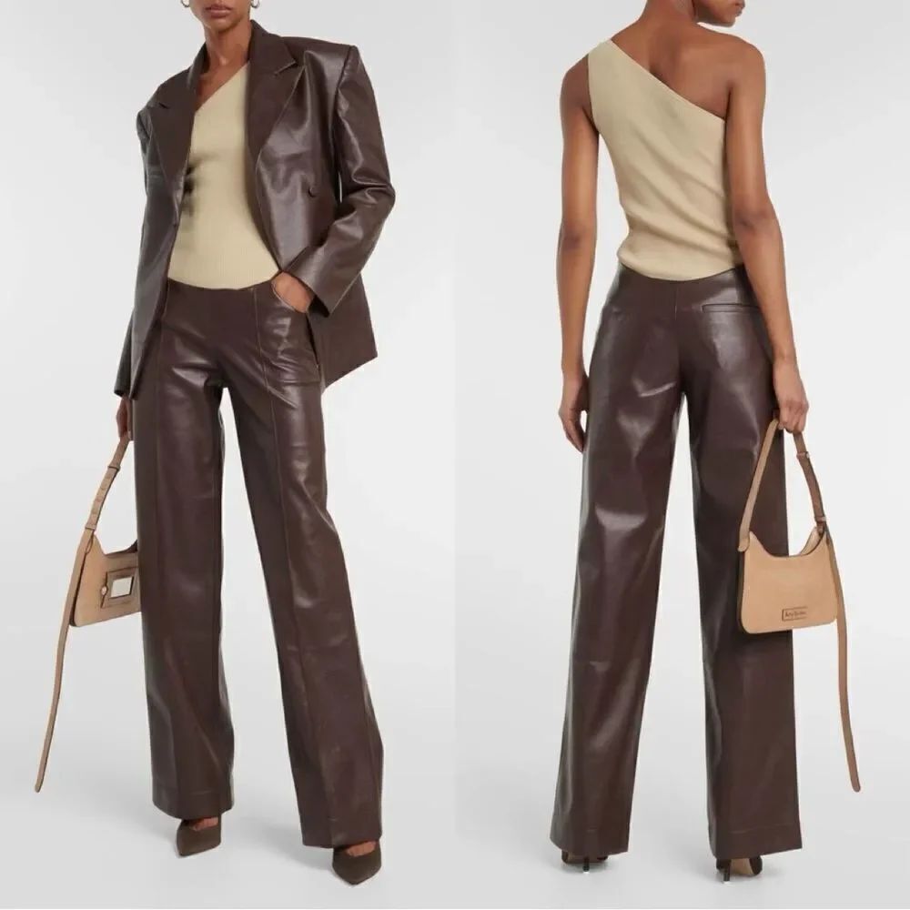 AYA Muse Ari Low waist wide leg faux leather pantsβin burgundy